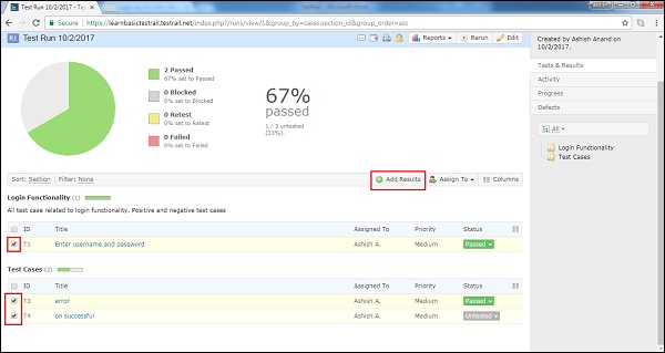 TestRail - Add Multiple Test Results - Adglob Infosystem Pvt Ltd