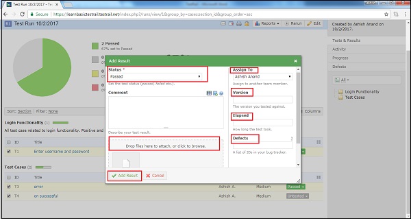 TestRail - Add Multiple Test Results - Adglob Infosystem Pvt Ltd